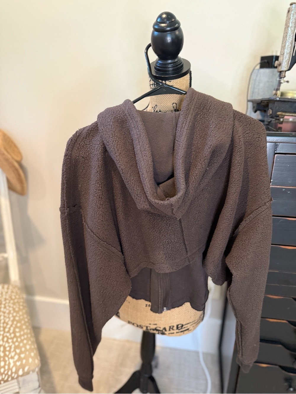 adidas Cropped Teddy Sherpa Hoodie Jacket in Brown - Picture 4 of 9